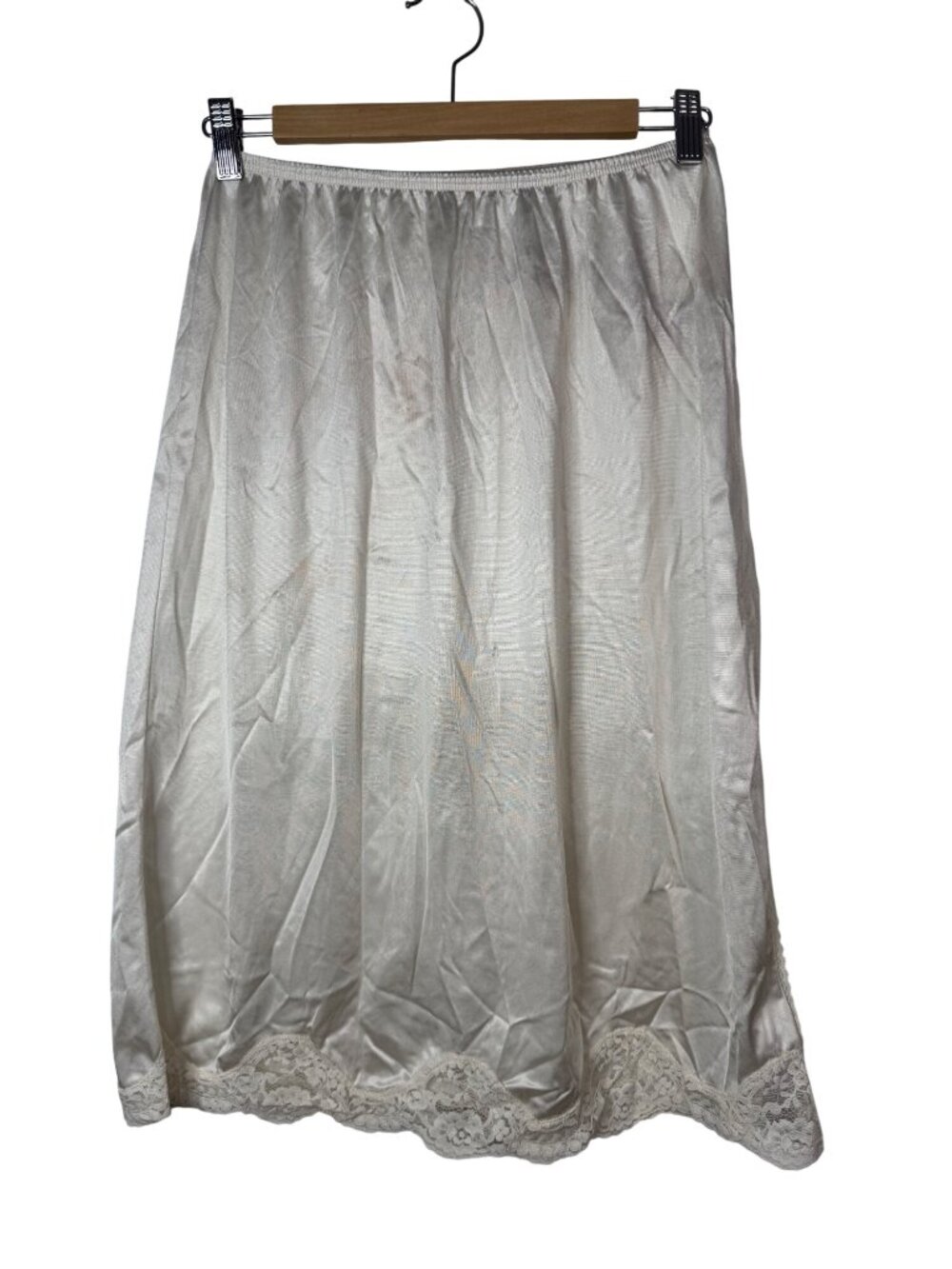 Adonna Medium Cream Satin Lace Trim Camisole Slip Set Nylon Cozycore Soft Girl
